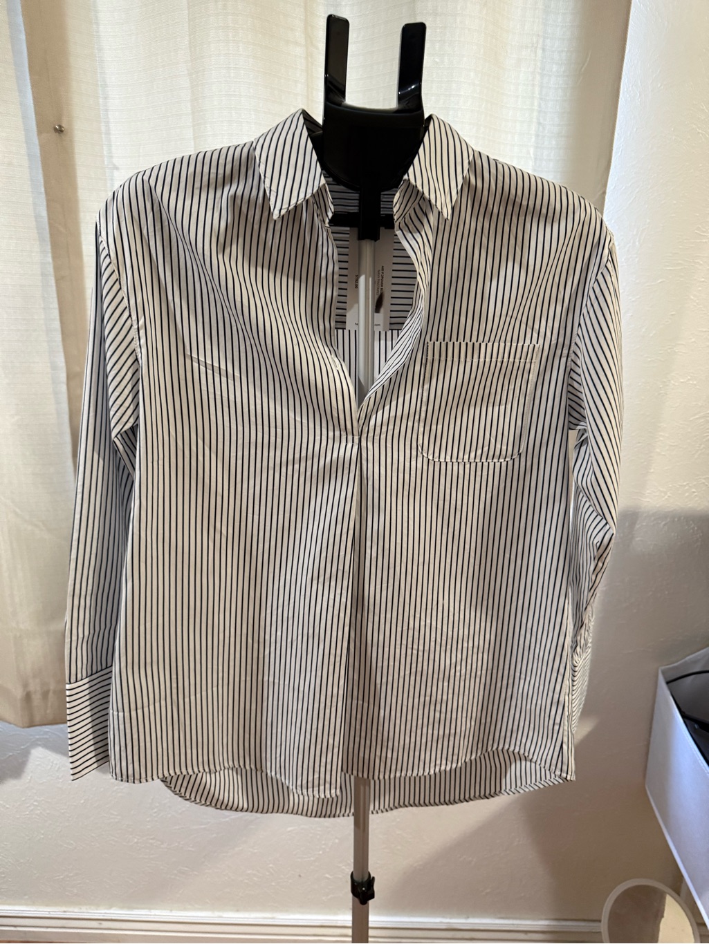 New With Tags Ari Popover Blouse By Harshman Navy Pinstripes Xs